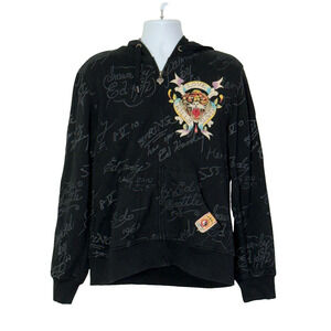 Ed Hardy Jacket Mens Size Large Black Tiger Love Kills Slowly Zip